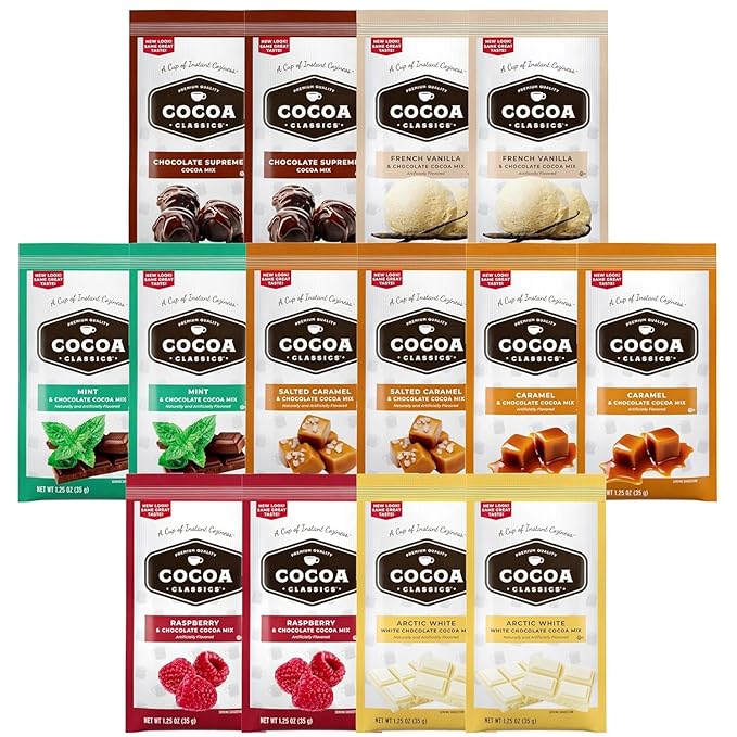 Hot Cocoa Mix Gift Set ??14 Count, 7 Flavors | Cozy Hot Chocolate Sampler Box for Students, Coworkers, Teens, Family & Friends
