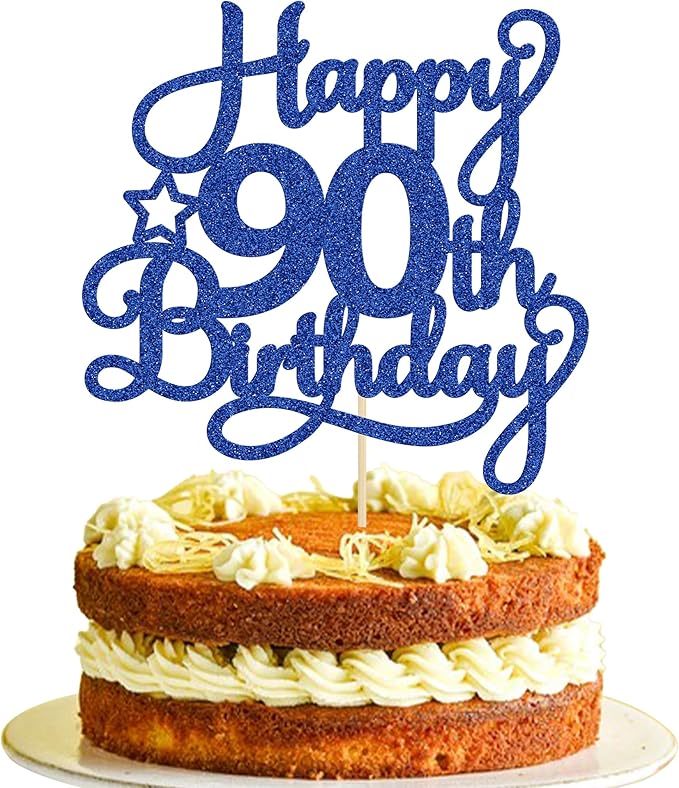 1 Pack Happy 90th Birthday Cake Topper Blue Glitter 90 & Fabulous Cheers to 90 Years Old Birthday Cake Pick for Celebrating 90th Birthday Anniversary Party Cake Decorations Supplies