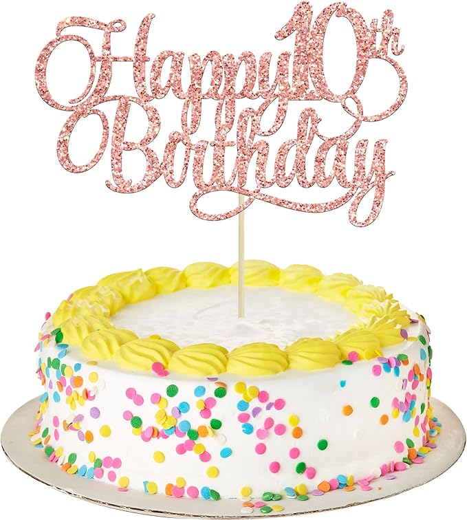 1 Pack Happy 10th Birthday Cake Topper Glitter Number 10 Ten Years Old Birthday Cake Pick Decoration for Celebrating 10th Birthday Anniversary Party Supplies Rose Gold