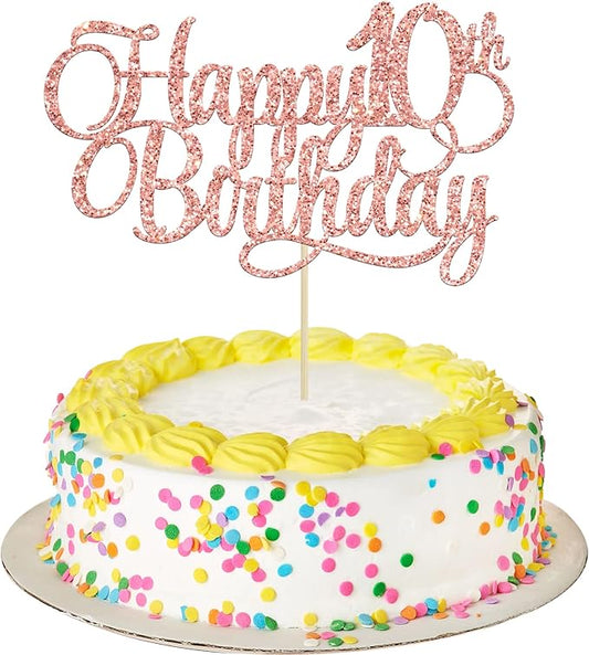 1 Pack Happy 10th Birthday Cake Topper Glitter Number 10 Ten Years Old Birthday Cake Pick Decoration for Celebrating 10th Birthday Anniversary Party Supplies Rose Gold