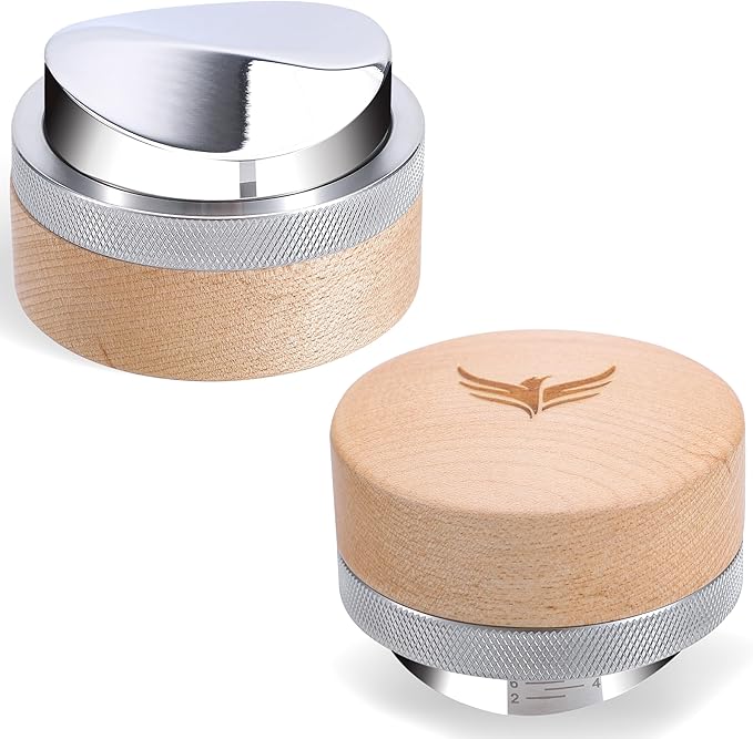 54mm Espresso Distributor for Breville Portafilters Maple Coffee Leveler Adjustable Depth Stainless Steel Espresso Leveling Tool Premium Espresso Machine Accessories For Coffee Bar