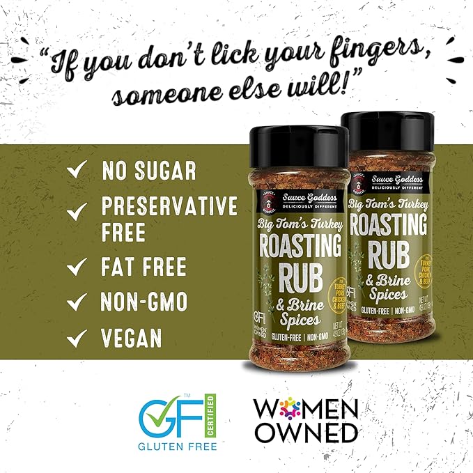 Sauce Goddess Big Tom's Turkey Roasting Rub and Brine Spices Shaker (2-Pack) - Gluten-Free, Seasonings and Spices for Cooking Turkey and Prime Rib Spices and Seasonings