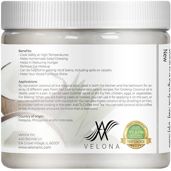 velona Coconut Oil 92 Degree 16 fl oz | 100% Pure and Natural Carrier Oil | in jar | Refined, Cold pressed | Skin, Face, Body, Hair Care | Use Today - Enjoy Results