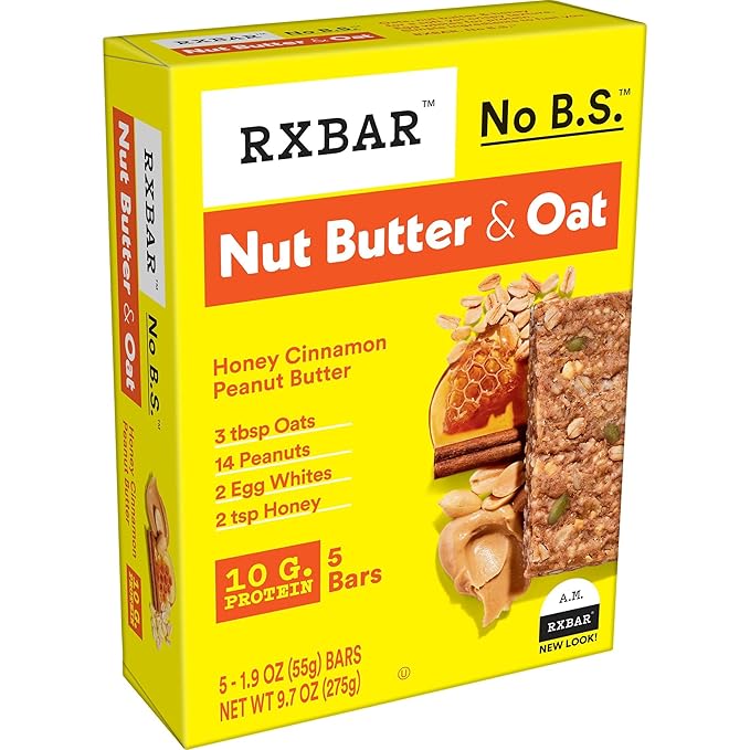 RXBAR Nut Butter and Oat Protein Bars, Protein Snacks, Snack Bars, Honey Cinnamon Peanut Butter (6 Boxes, 30 Bars)