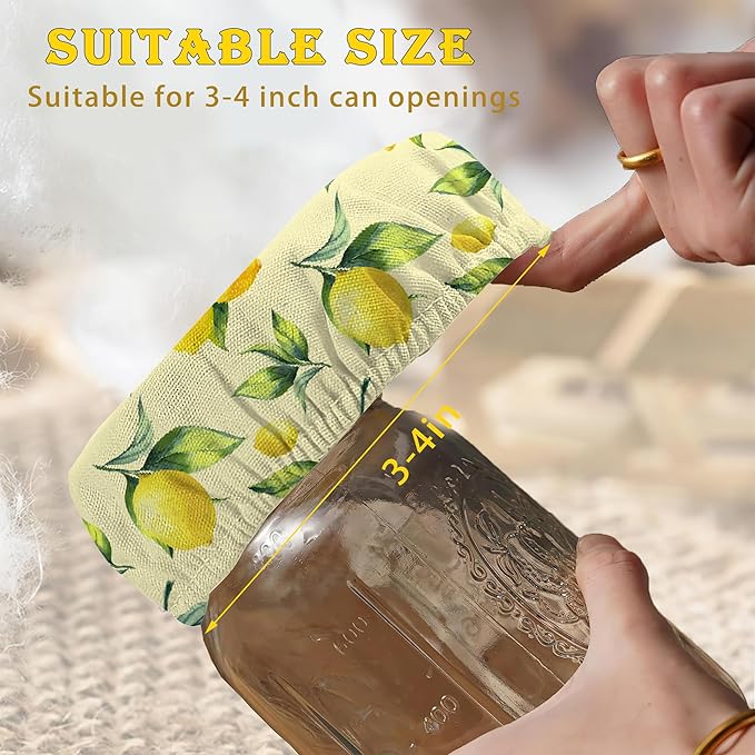 Cloth Covers for Sourdough Starter Jars, Groovy Yellow Lemon Heat Preservation to Increase Fermentation for Bread Sewn Cloth Cover for Sourdough Starterç«? Packç«?,<div>