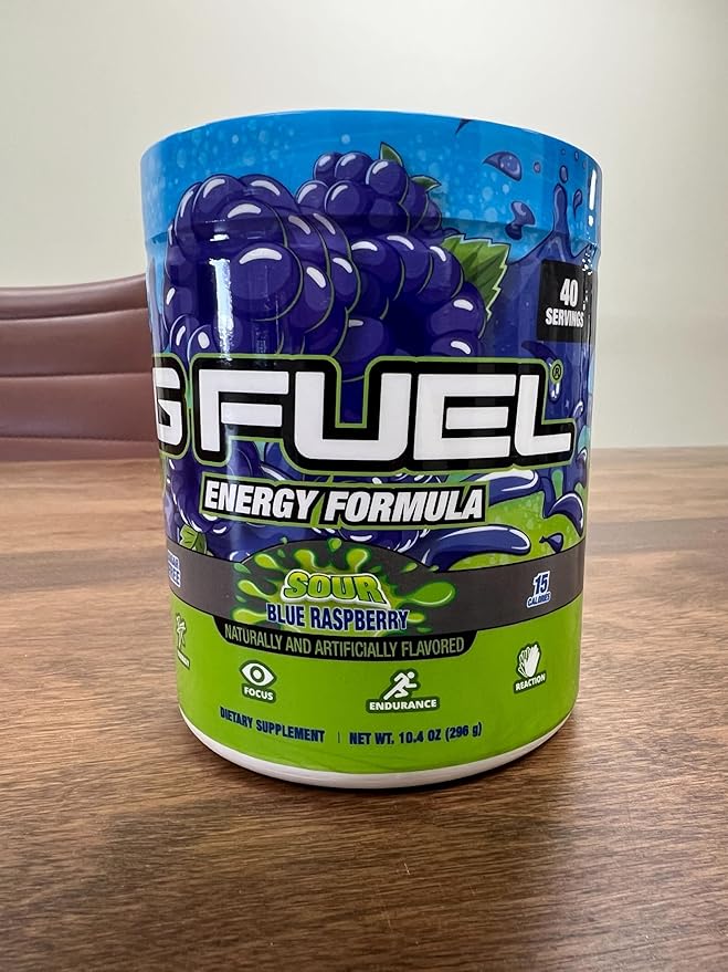 G Fuel Chug Rug Energy Drink Powder, Pre Workout Caffeine Mix for Gaming, Sugar Free Focus Amino, Vitamin + Antioxidants, 10.44oz (Sour Blue Raspberry, 40 Servings)