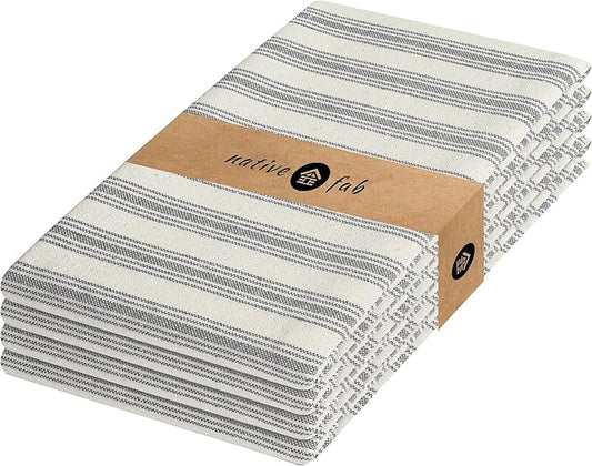 Native Fab 4 Pack Farmhouse Modern Stripe Kitchen Dish Towels Cotton Super Absorbent Quick Drying Reusable 18x26 Inches - Bar Hand Towels, Kitchen Cleaning Towels with Hanging Loop, Grey