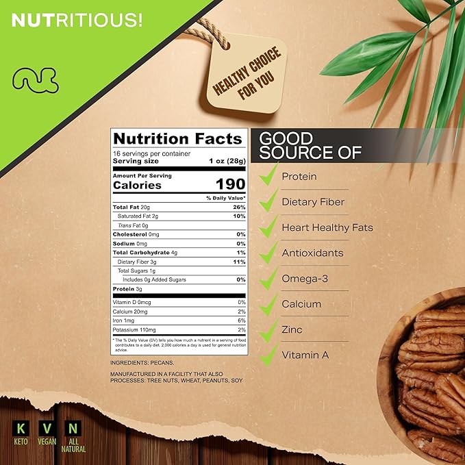 NUT CRAVINGS - Raw Pecans Halves & Pieces, Unsalted, Shelled, (16oz - 1 LB) Bulk Nuts Packed Fresh in Resealable Bag - Kosher Healthy Snack, Food Assortments Ideal for Trail Mixed Nuts