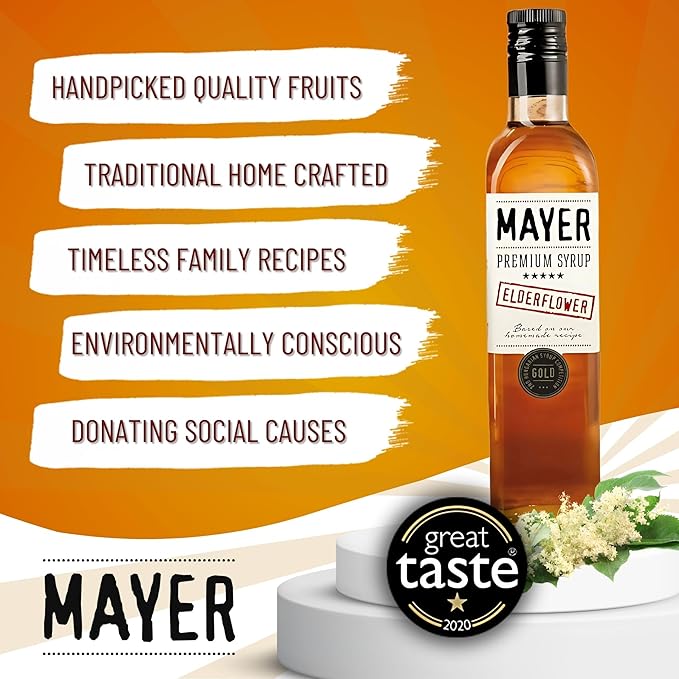 Mayer Premium Artisanal Hungarian Elderflower Syrup (Cordial) ??Award-Winning, Only Elderflowers and 3 Natural Ingredients, Vegan, Perfect for Cocktails, Lemonades ??No Artificial Additives (1 Pack)
