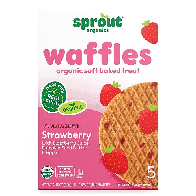 Sprout Organic Baby Food, Stage 4 Toddler Snacks, Strawberry Shortcake Wafflez, Single Serve Waffles (50 Count)