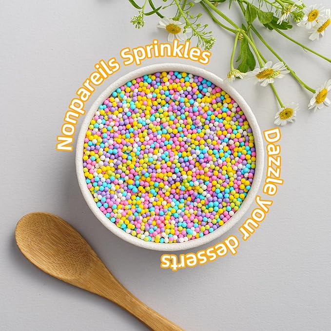 Pastel Nonpareils Sprinkles, Sujoygar 4oz Edible Colored Cake Sprinkles for Ice Cream Toppings Cupcake Chocolate Decoration, Wedding Party Cookies Baking Dessert Food Supplies