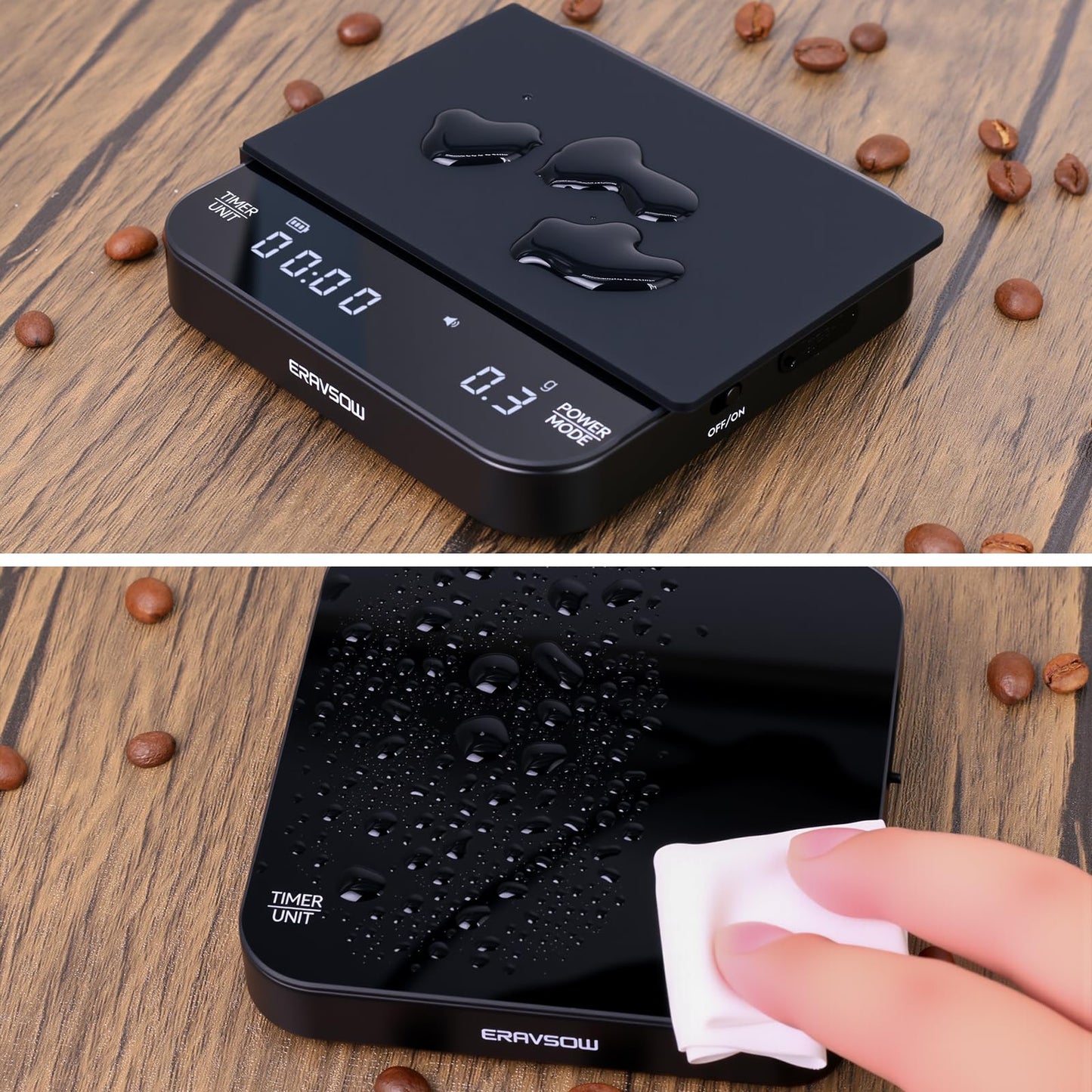 Coffee Scale with Auto Timing, Mini Rechargeable Espresso Scale with Timer, 2kg/0.1g High Precision