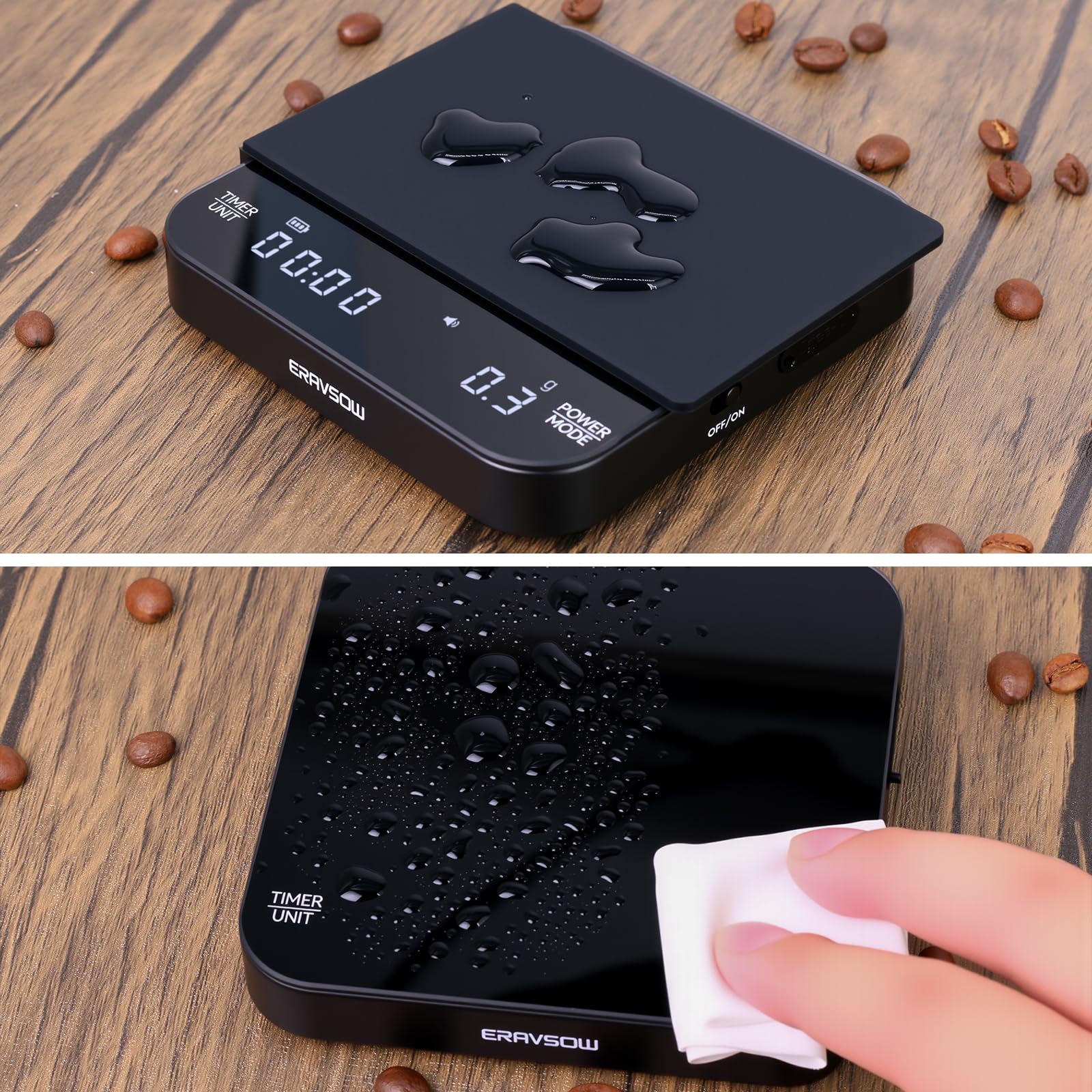 Coffee Scale with Auto Timing, Mini Rechargeable Espresso Scale with Timer, 2kg/0.1g High Precision