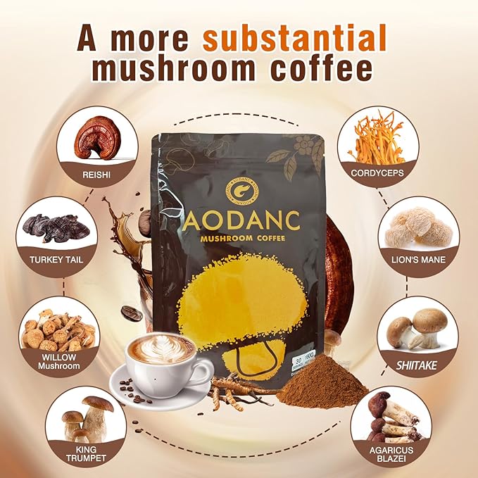 Mushroom Coffee is Produced in a US FDA-Registered Factory Mushroom Blend Instant Coffee for Energy Digestion and Immune Support 30 Servings Per Bag