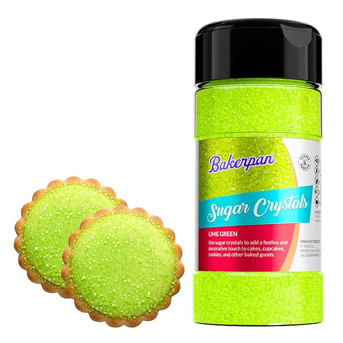 Bakerpan Sugar Sprinkles for Baking - 7 Ounce Lime Green Decorating Sugar Crystals for Cookies, Cake Pops, Ice Cream (Made in USA)