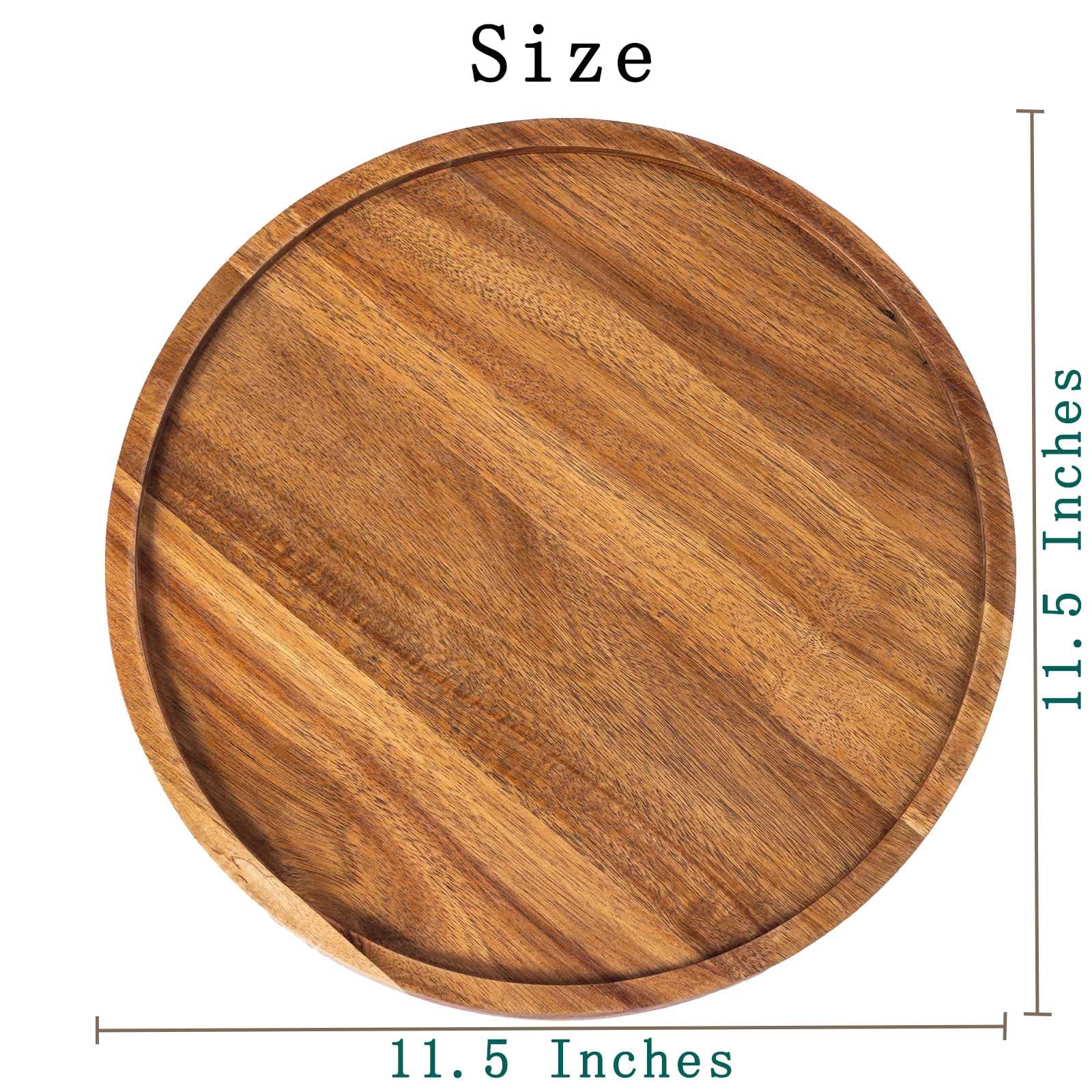 11.5 Inches Candle Holder Tray Home Decor, Round Wood Tray for Coffee Table, Small Wooden Serving