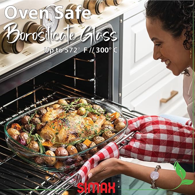 Simax Clear Glass Roaster Dish: Large Rectangular Roaster Pan For Baking And Cooking - Oven and Dishwasher Safe Cookware ??3.5 Quart Oven Pan