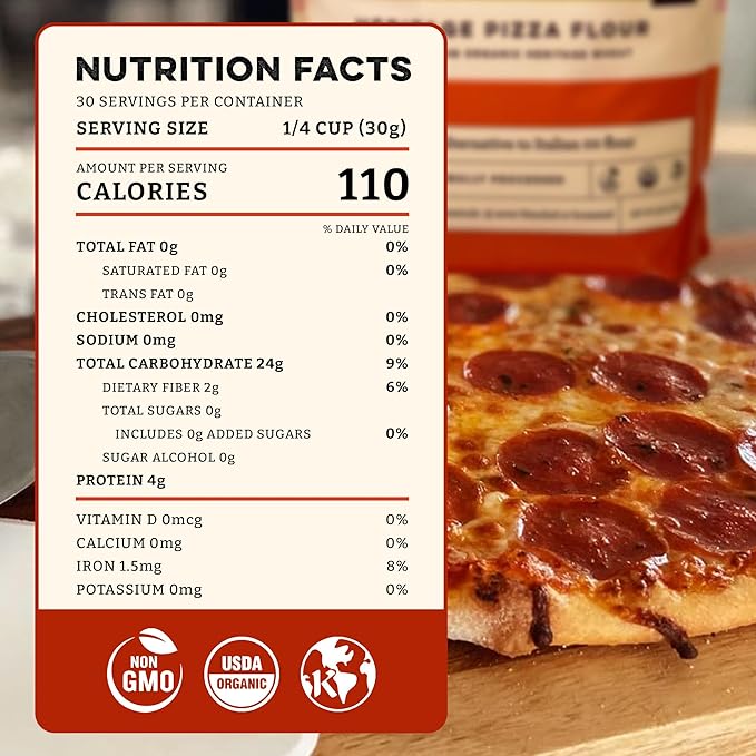 Sunrise Flour Mill USDA Organic Heritage Pizza Flour - 2 lbs | Organic Milled Flour from Hard Red Wheat | Easier to Digest with Less Bloating | No Bleaching or Bromating | Zero Additives