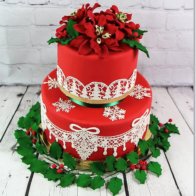 Global Sugar Art Christmas Cake Holly, 3-Leaf Sugar Cake Flower Spray, 5 Count by Chef Alan Tetreault