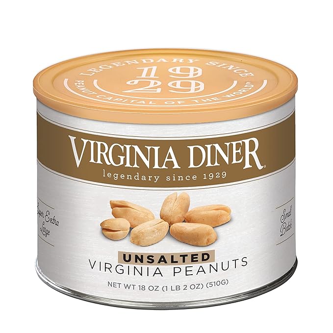 Virginia Diner Unsalted Gourmet Peanuts Blister Roasted XL Virginia Nuts All Natural VA Peanuts 18oz (2 Pack)