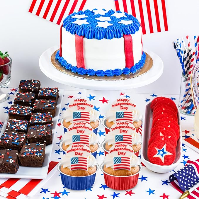 Gejoy 400 Pcs Aluminum Foil Baking Cups with Lids 5 oz Disposable Ramekins Mini Cake Pans Creme Brulee Cupcake Liners Muffin Tins Flan Mold Dessert Container for Wedding(Red and Blue,Classic)