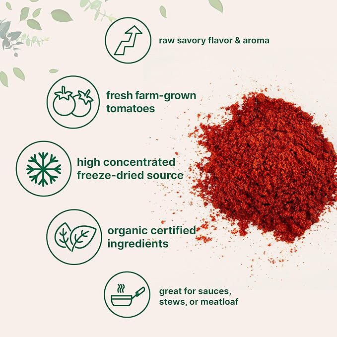 Organic Tomato Powder, 2lbs | Fresh Freeze-Dried Farm Grown Tomatoes Source | Raw Savory Flavor | Great for Cooking or Baking | Non-GMO, Vegan Friendly, Gluten Free, Bulk Size