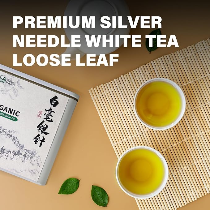 YUANSHENG Premium Organic White Tea,Chinese Silver Needle Loose Leaf White Tea, Premium Silver Tips Loose Leaf Tea With Pekoe Flavour, Rich in Antioxidants, 2.1 Oz