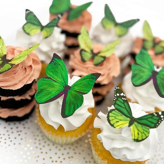 Sugar Robot Edible Butterflies for Cake Decorating- Large Size Butterfly Decorations - Cake Toppers and Cupcake Toppers - Made in the USA - Premium Crafted (Green)