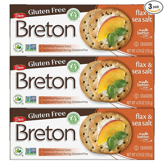 Breton Crackers, Gluten Free Flax & Sea Salt, Pack of 3