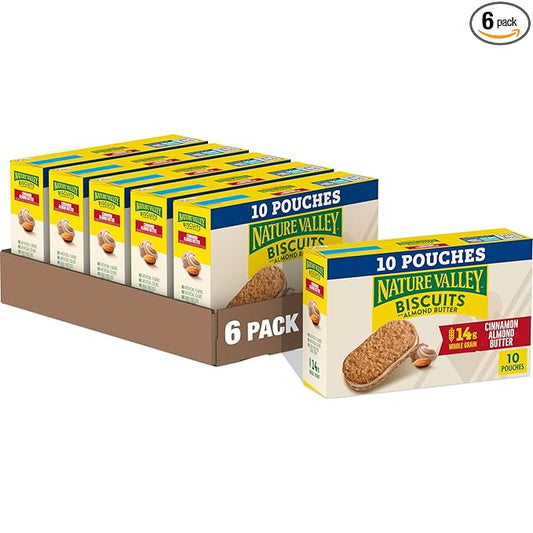 Nature Valley Biscuit Sandwiches, Cinnamon Almond Butter, 10 Bars, 13.5 oz (Pack of 6)