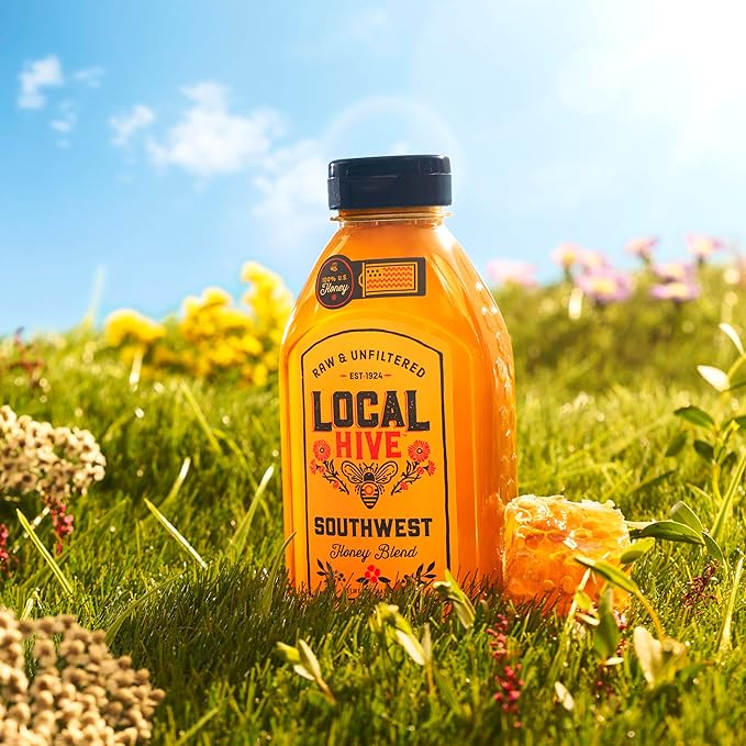 Local Hive Southwest Raw Unfiltered Honey – 16 oz, 100% Pure US Honey, Sourced from American Bees and Beekeepers - Natural Sweetener, Ideal for Tea, Baking, and Cooking