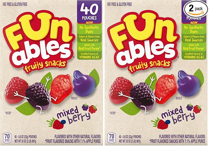 Funables Fruit Snacks, Mixed Berry Fruit Flavored Snacks, 0.8 ounce Pouches (Pack of 80)