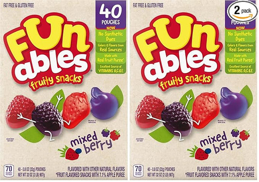 Funables Fruit Snacks, Mixed Berry Fruit Flavored Snacks, 0.8 ounce Pouches (Pack of 80)