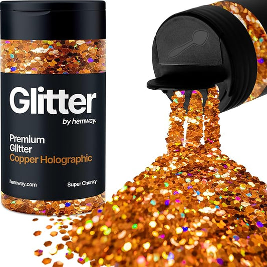 Hemway Premium Glitter Shaker - Copper Holographic | 115g Super Chunky Metallic Flake Sequins for Resin & Epoxy Crafts | Craft Supplies for Tumblers, Festival, Art