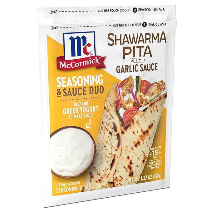 McCormick Shawarma Pita Seasoning with Garlic Sauce Mix, 1.37 oz (Pack of 6)