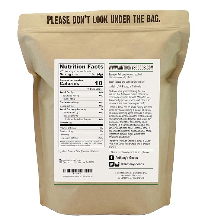 Anthony's Premium Cream of Tartar, 2 lb, Gluten Free, Food Grade, Non GMO, USP, FCC, Made in USA