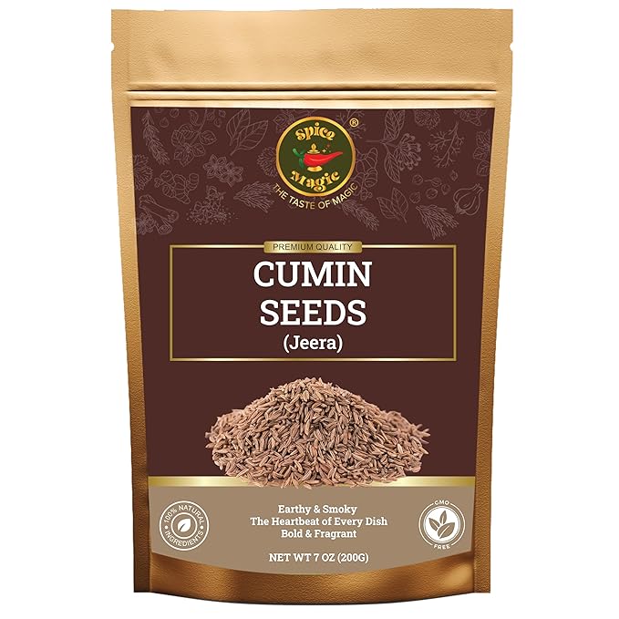 Spice Magic Cumin Seeds I 7 Oz (200 g) I Jeera Whole Cumin Seeds I 100% Fresh & Aromatic I Non-GMO I Premium Quality for Cooking and Seasoning I Indian Spices