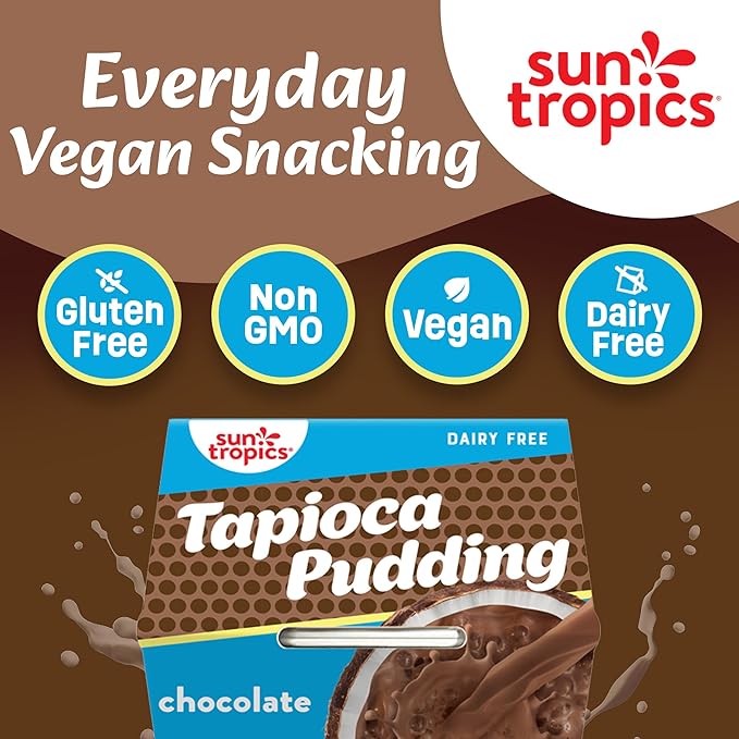 Sun Tropics Tapioca Pudding, Chocolate | Vegan Puddings, Dairy Free Puddings | Gluten Free, Non-GMO | Ready-to-Eat Pudding Cups 4.0oz (Pack of 6)