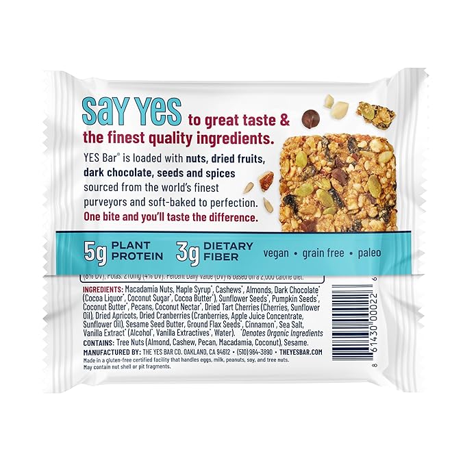 The YES Bar ??Macadamia Chocolate ??Plant Based Protein, Decadent Snack Bar ??Vegan, Paleo, Gluten Free, Dairy Free, Low Sugar, Healthy Snack, Breakfast, Low Carb, Keto Friendly (24 Count)