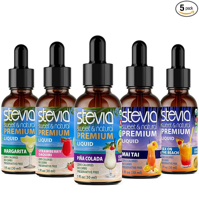 Stevia Intl (Pack of 5) Cocktails Lovers Bundle. Stevia Liquid Drops with 5 Flavors. All Naturally Sweet, Non-Bitter, No Sugar Added, 0 Carb, 0 Calorie, Non-GMO, Vegan, Diabetic & Keto Friendly (1oz)
