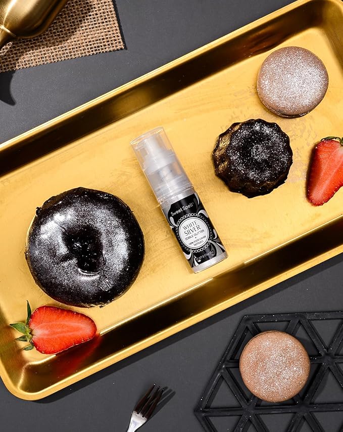 Sweet Spell Edible Cake Glitter Spray ??Shimmering Magic for Cakes Decorating & Cocktails ??100% Edible, Food-Grade, Vegan, Gluten-Free (White Silver)