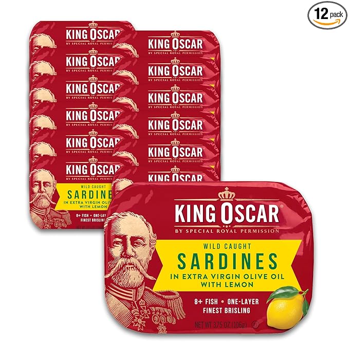 King Oscar Premium Sardines in Extra Virgin Olive Oil with Lemon, 3.75-Ounce Cans (Pack of 12)