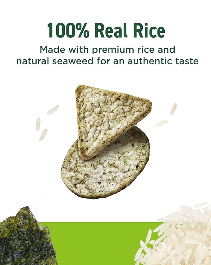 Darda Seaweed Rice Chips - Air-Popped Crispy Rice Chip Snack with Korean Savory Seaweed Flavor, Low-Calorie Ksnack, Non-Fried, Zero Cholesterol, Light & Crunchy Snack Packs (Pack of 2)