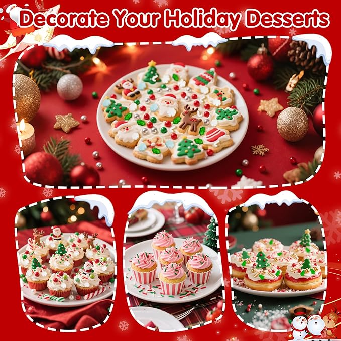 Edible Christmas Sprinkles for Cake Decorating,130gWhite and Blue Snowflake,White Candy Cane,Red Silver Pearls,Christmas Trees,Sugar Holiday sprinkle for Cupcake Toppers, Cookie, Ice Cream Decorations Winter Theme Party Supplies