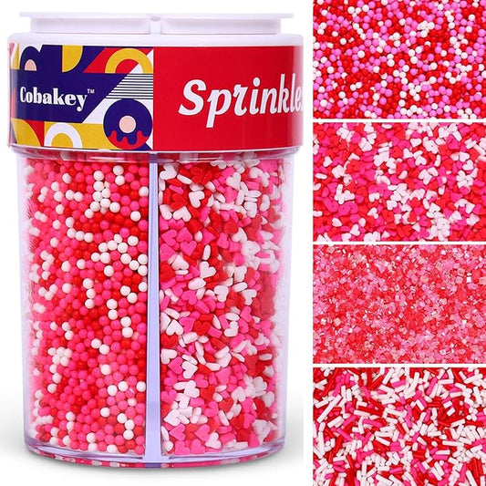 Heart Sprinkles Valentines Day Edible Sprinkle Mix Heart Shapes Pink Red Jimmies Sanding Sugar Perfect for Cake Decorations Baking Ice Cream Cookies Cupcake Topper 6.5 ounces