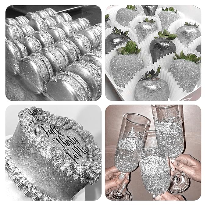 Silver Edible Glitter Spray - 15g Edible Silver Glitter for Cakes Food Grade Metallic Shimmer Powder Cake Spray for Cookie Decorating Chocolate Strawberry