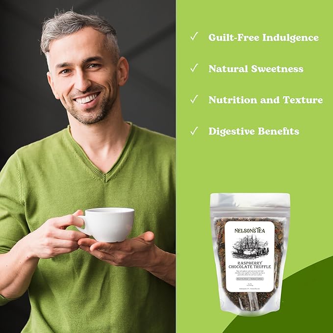 Nelson's Tea Raspberry Chocolate Truffle - Loose Leaf Black Tea with Raspberry Leaf, Rooibos, Truffle Essence, Carob Beans, Hibiscus & Chocolate Chips, Infused with Natural Flavors - 16 oz.