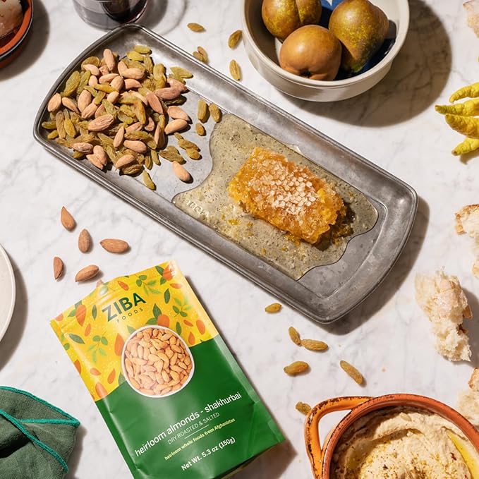 Ziba Foods Heirloom Shakhurbai Almonds | Salted & Dry Roasted Almonds | Non-GMO, Vegan, Gluten Free Whole Almond Nuts | Heirloom, Warm & Nutty | Healthy, Delicious Almond Snacks, Pack of 6