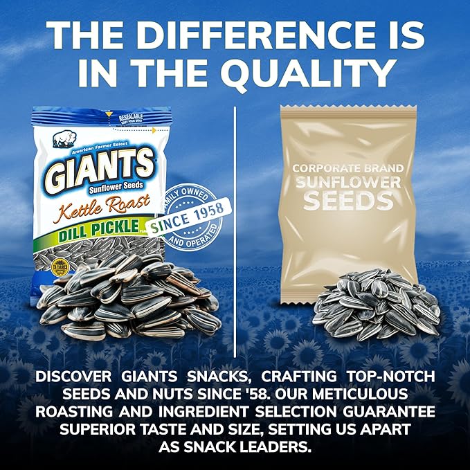 GIANTS Kettle Roast Dill Pickle Sunflower Seeds - Sunflower Seeds Bulk, Big Sunflower Seeds to Eat, Roasted & Flavored for Eating, 8g Protein Per Serving - 5 oz Bags (Pack of 3)