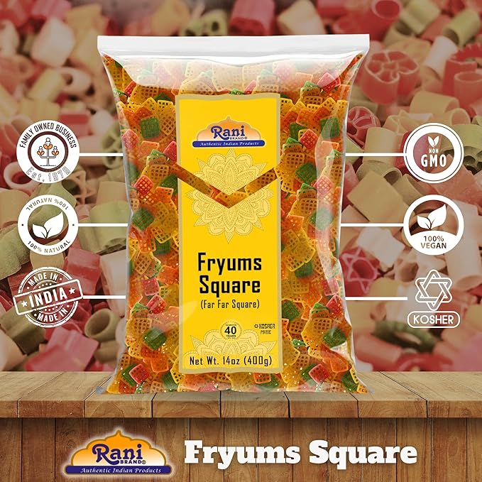 Rani Far Far / Fryums (Wheat & Tapioca Pellet) Square Shape 14oz (400g) ~ Vegan, Kosher, Uncooked, Used to Make Papad, Bhungra / Chip Snack